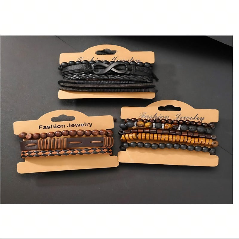 Men’s 12-Piece Vintage Bracelet Set – Leather & Beaded Styles