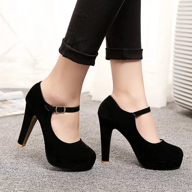 Mary Jane Chunky High Heels – Elegant Black Platform Shoes for All Seasons