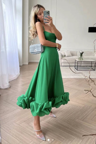 Floral Chiffon Suspender Dress – Elegant A-Line Swing Summer Outfit