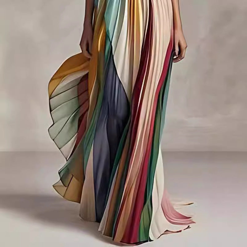 Sexy Tube Top Backless Maxi Dress – Striped Swing A-Line Summer Outfit