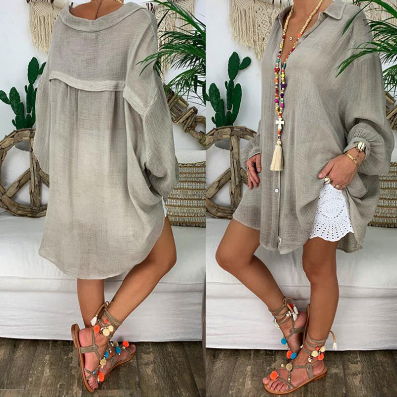 Plus Size Sheer Notch Lapel Dress – Lightweight Button Front Midi