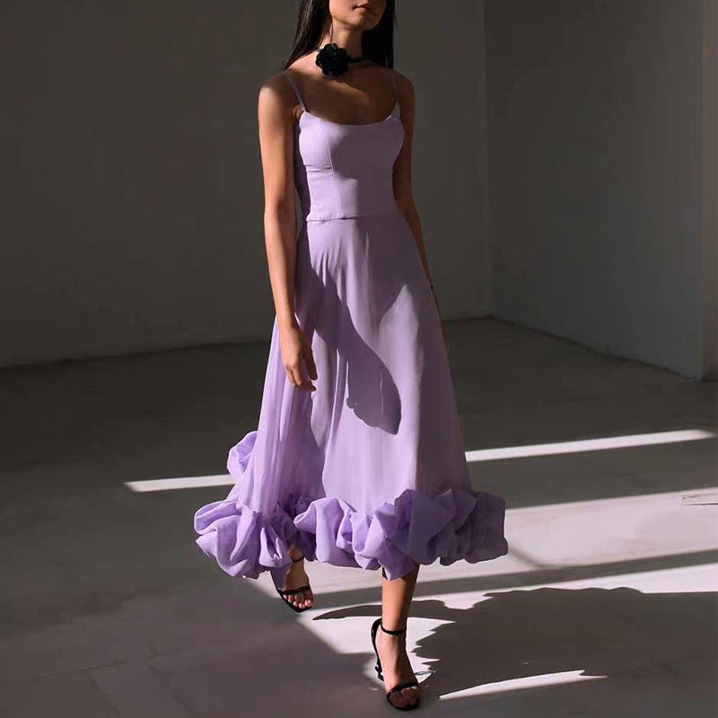 Floral Chiffon Suspender Dress – Elegant A-Line Swing Summer Outfit