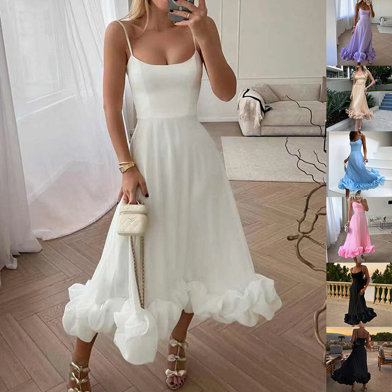 Floral Chiffon Suspender Dress – Elegant A-Line Swing Summer Outfit
