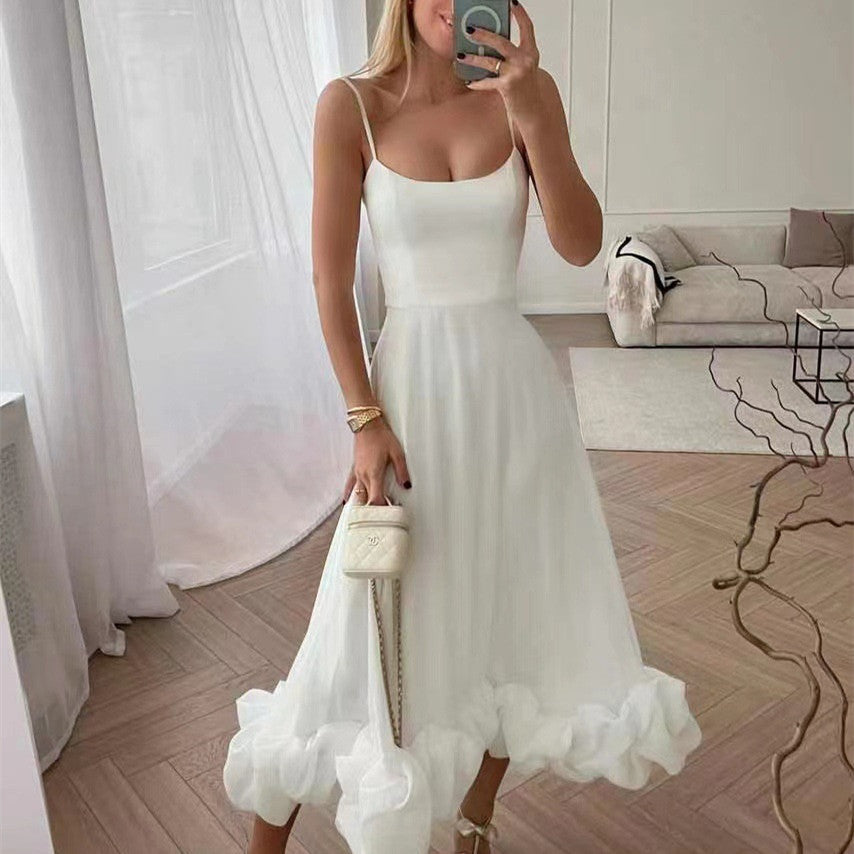 Floral Chiffon Suspender Dress – Elegant A-Line Swing Summer Outfit