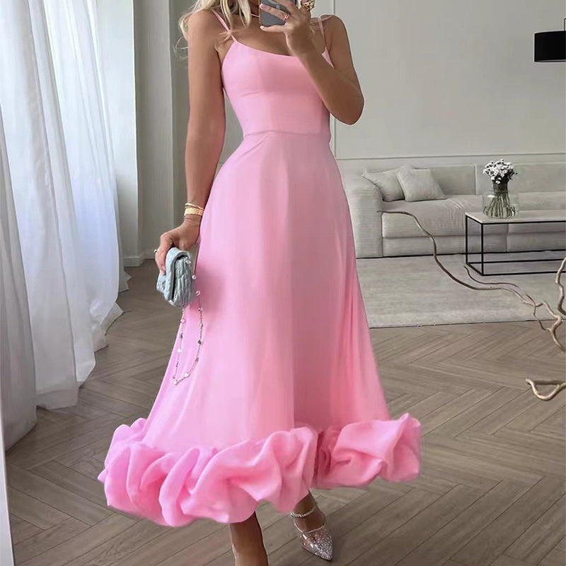 Floral Chiffon Suspender Dress – Elegant A-Line Swing Summer Outfit