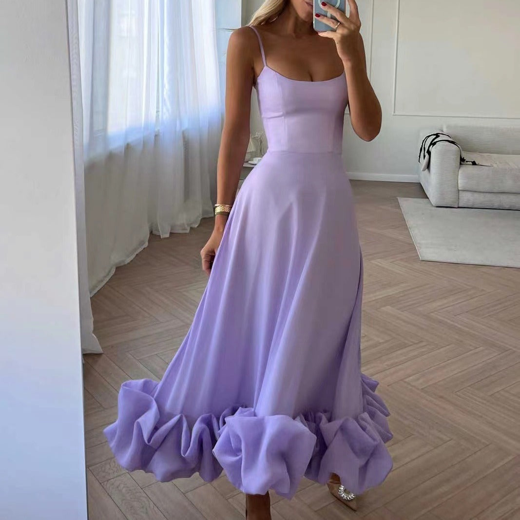 Floral Chiffon Suspender Dress – Elegant A-Line Swing Summer Outfit