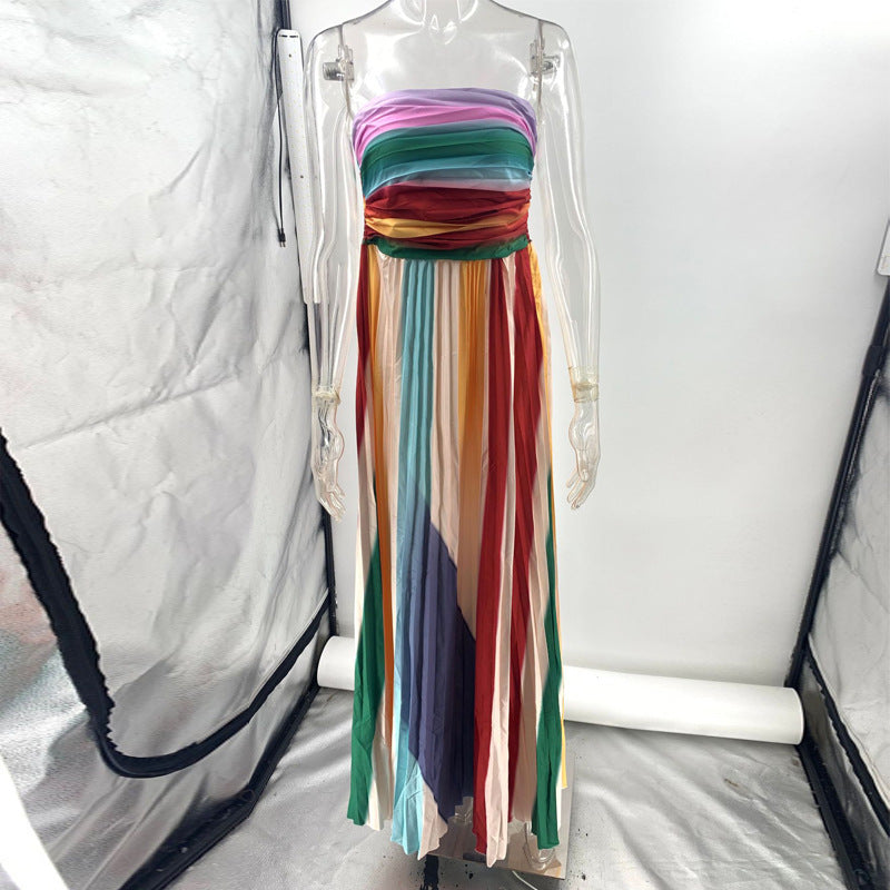 Sexy Tube Top Backless Maxi Dress – Striped Swing A-Line Summer Outfit