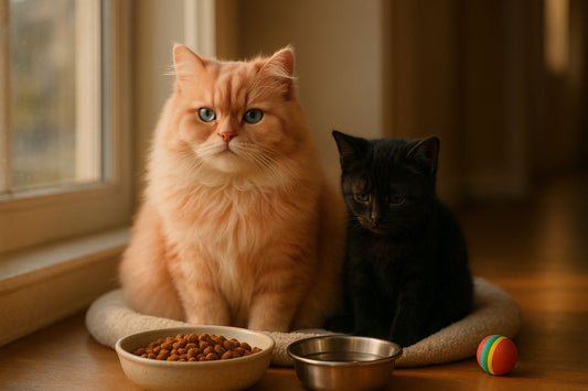 AI Prompt – Persian Cat and Black Kitten on Cozy Bed