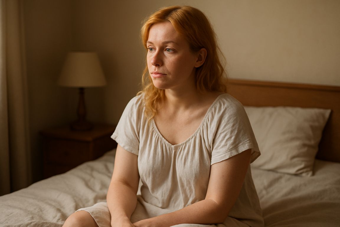 AI Prompt – Lonely Woman Sitting on Bed in Morning Light