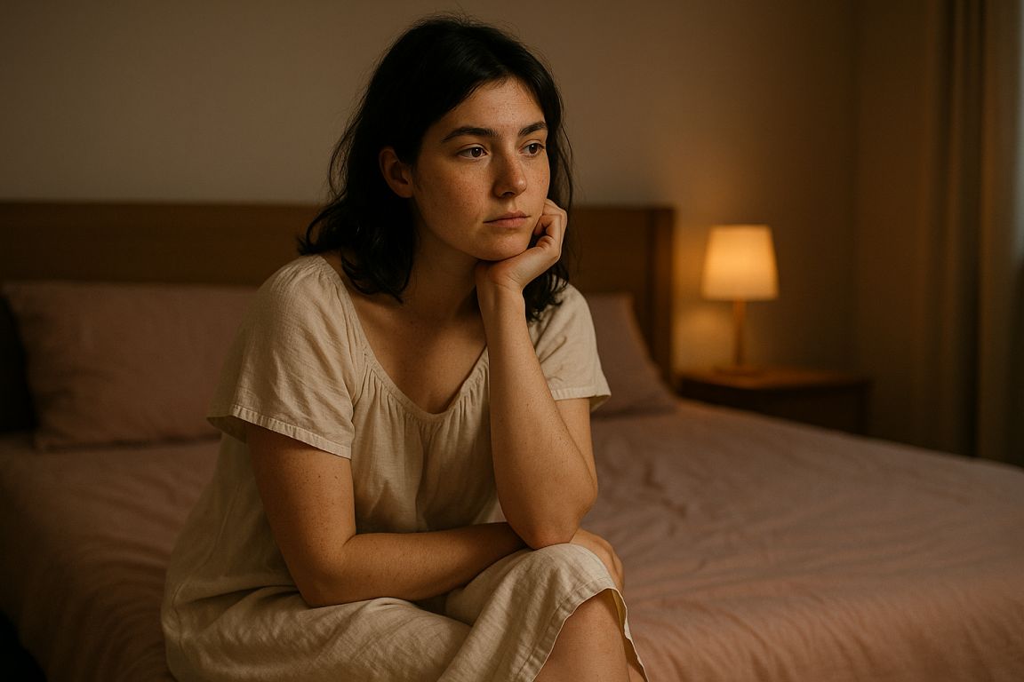 AI Prompt – Lonely Woman Sitting on Bed in Morning Light