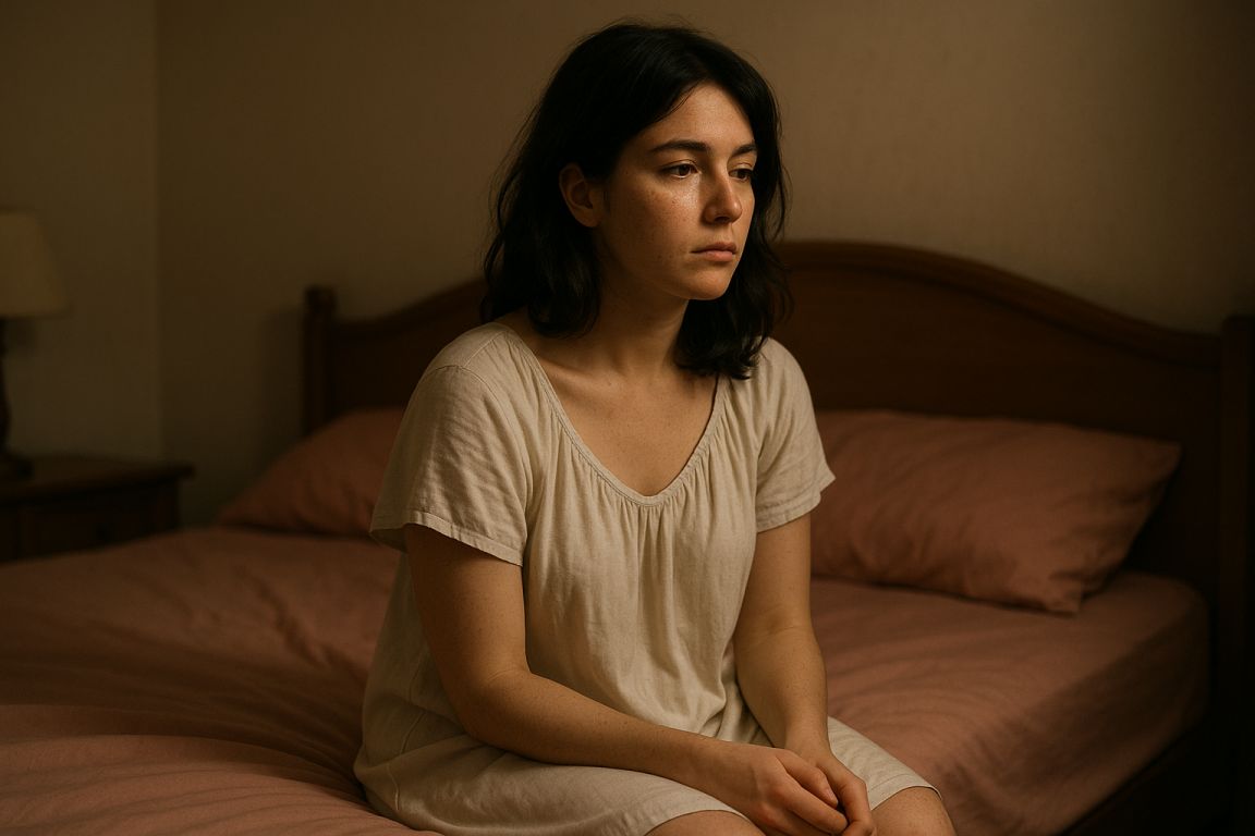 AI Prompt – Lonely Woman Sitting on Bed in Morning Light