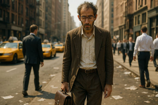 AI Prompt – Tired Man Walking Alone in Modern City Street