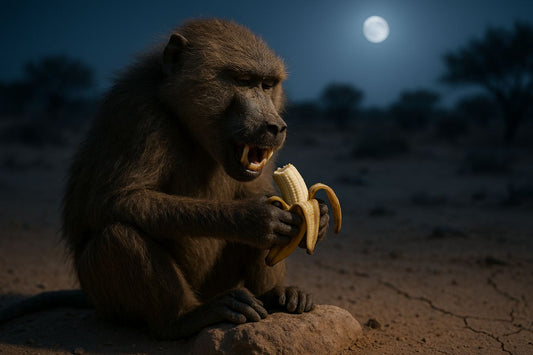 AI Prompt | Funny Baboon Eating Banana in Desert