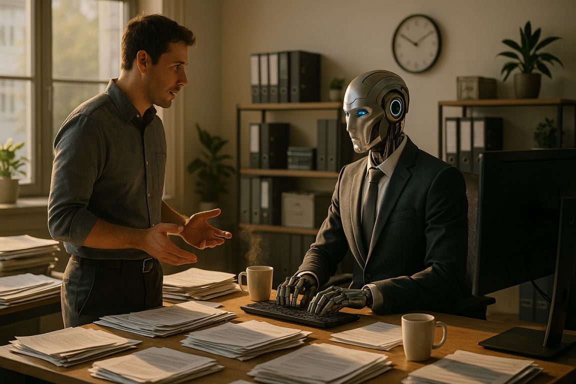 AI Prompt – Robot Office Worker Debating with Human