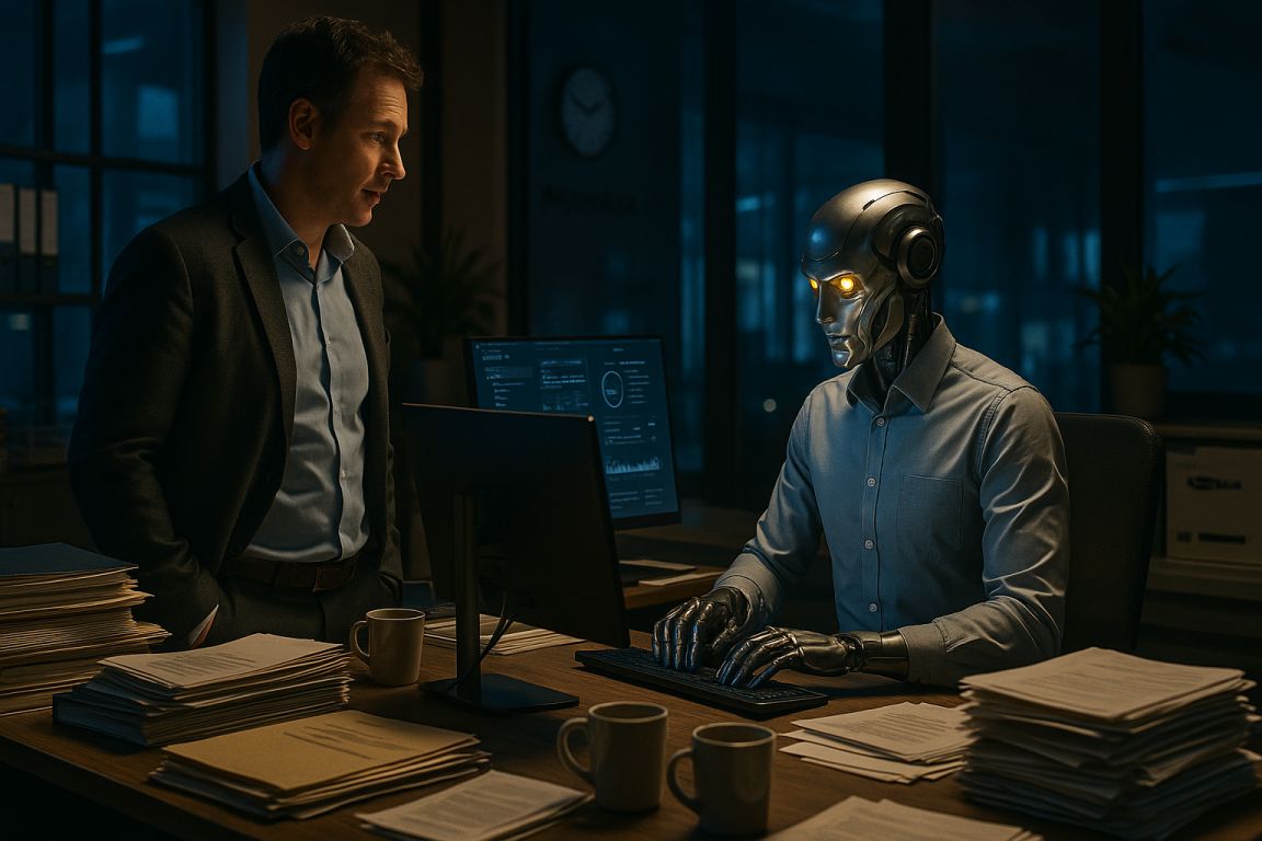 AI Prompt – Robot Office Worker Debating with Human