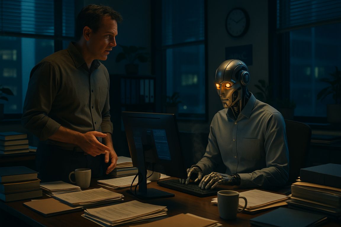 AI Prompt – Robot Office Worker Debating with Human