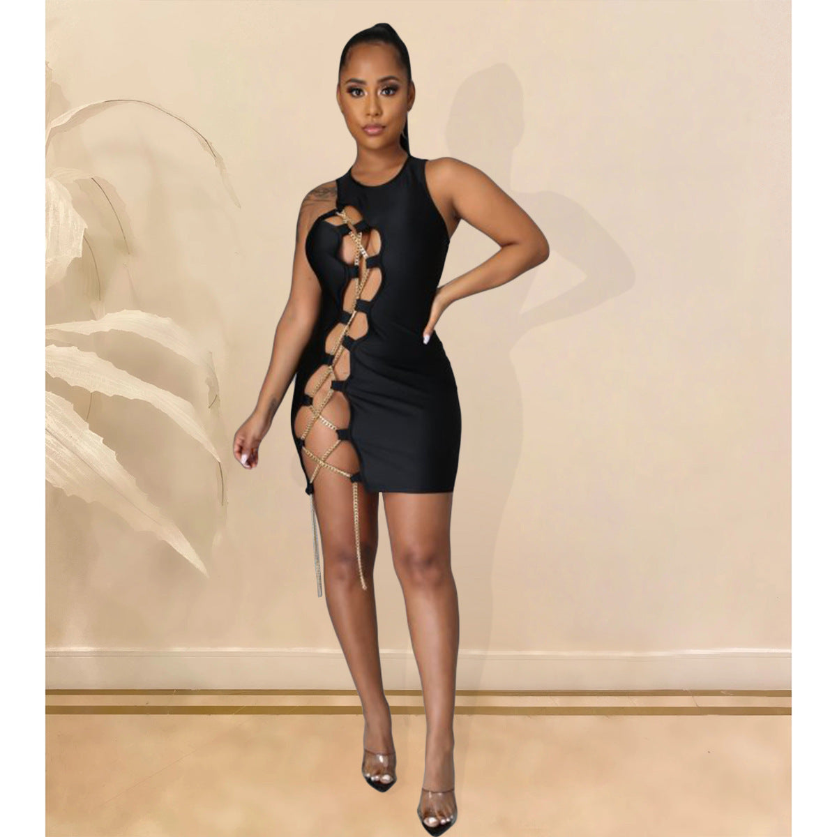 sexy-golden-chain-black-dress-front-02