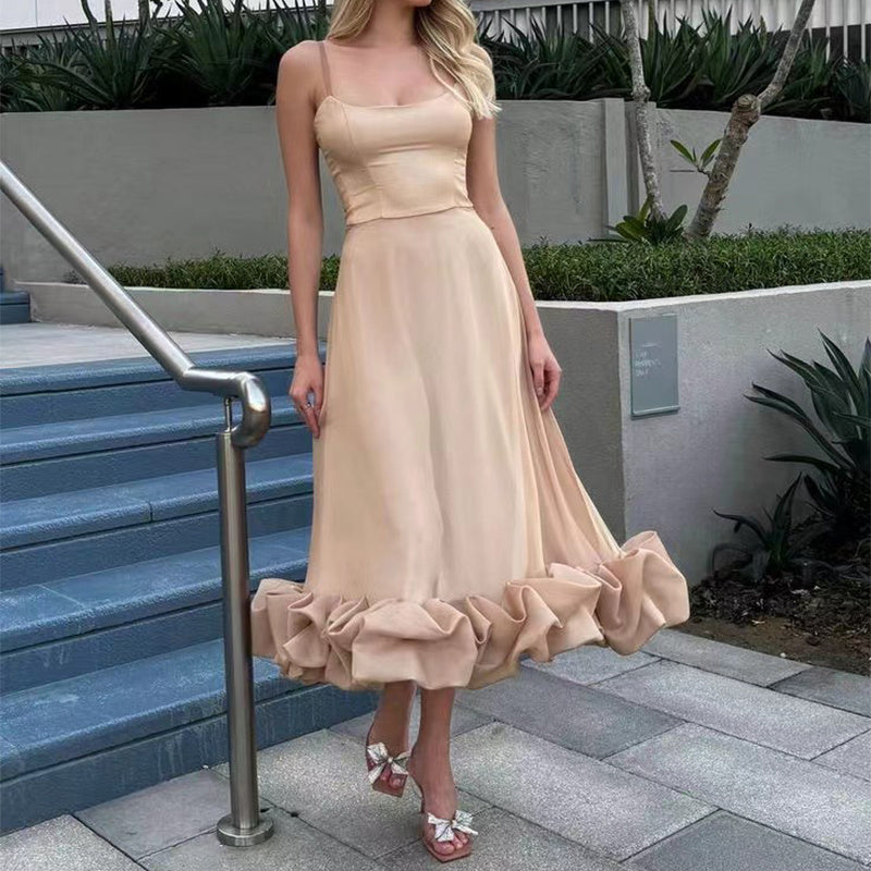 Floral Chiffon Suspender Dress – Elegant A-Line Swing Summer Outfit