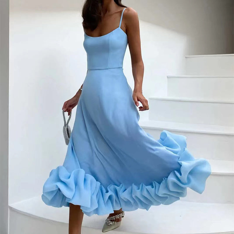 Floral Chiffon Suspender Dress – Elegant A-Line Swing Summer Outfit