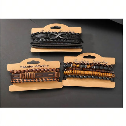 Men’s 12-Piece Vintage Bracelet Set – Leather & Beaded Styles