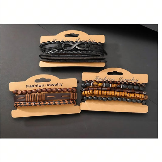 Men’s 12-Piece Vintage Bracelet Set – Leather & Beaded Styles