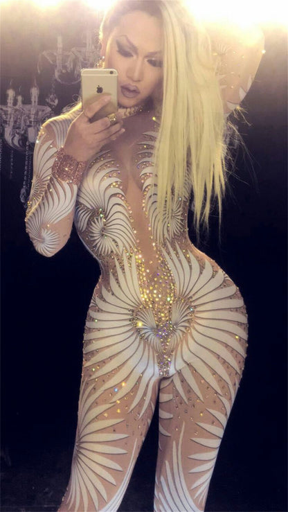 Sexy Rhinestones Jumpsuit Stage Costume ((DHL Fast Shipping))