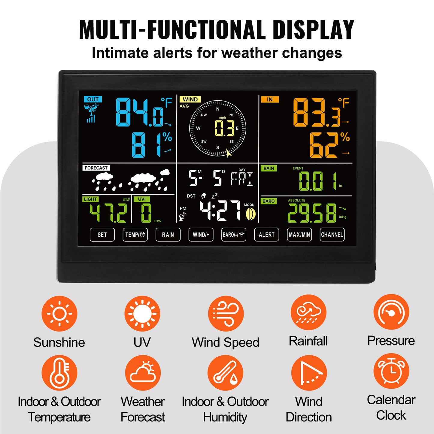 VEVOR 7-in-1 Wireless Weather Station with Large Color Display
