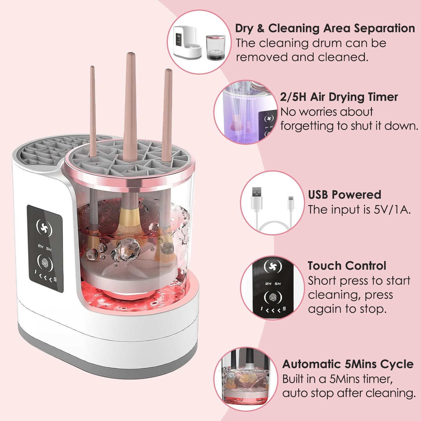 4-in-1 Makeup Brush Cleaner Dryer with UV & Digital Display