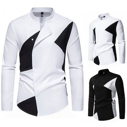 Men's Color Collision Design Casual Fashion Long Sleeve Shirt