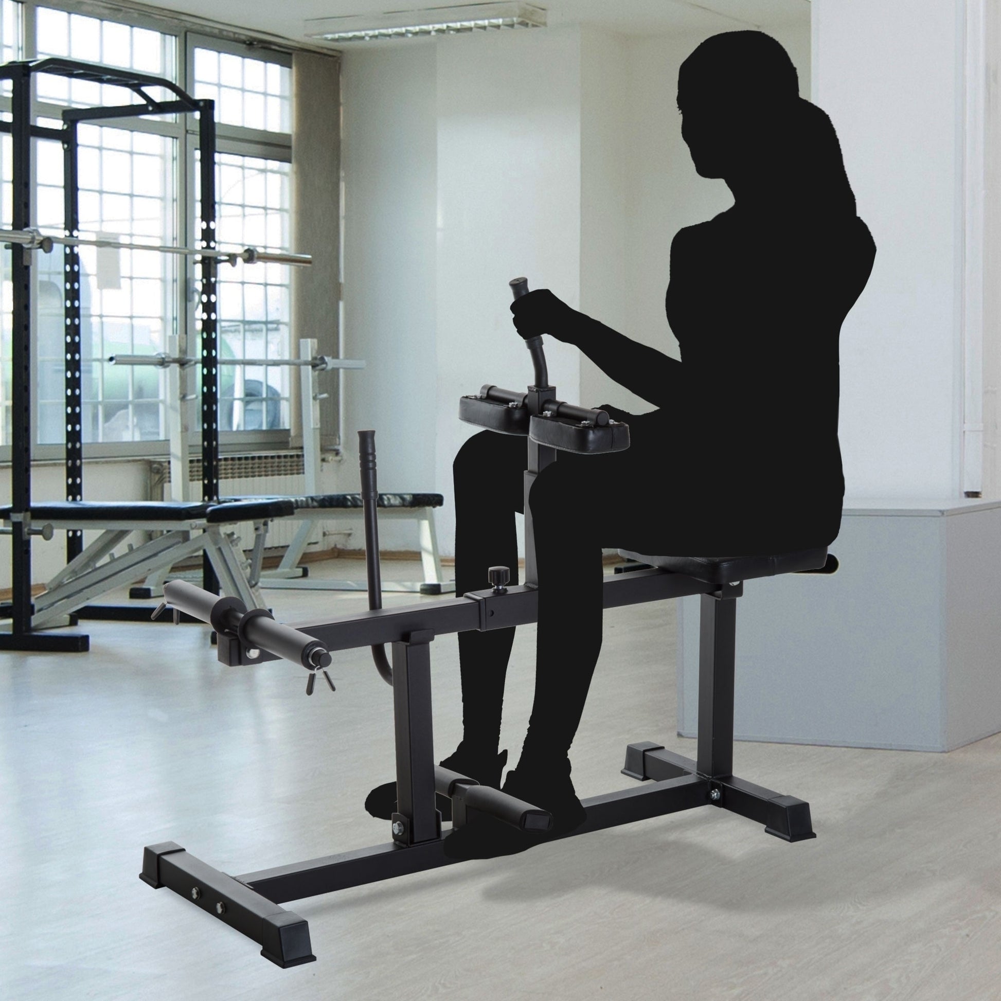 Person using a weight machine in a gym setting
