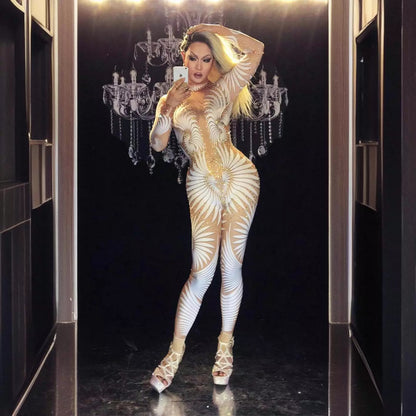 Sexy Rhinestones Jumpsuit Stage Costume ((DHL Fast Shipping))