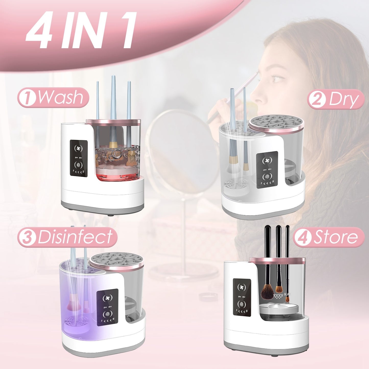 4-in-1 Makeup Brush Cleaner Dryer with UV & Digital Display