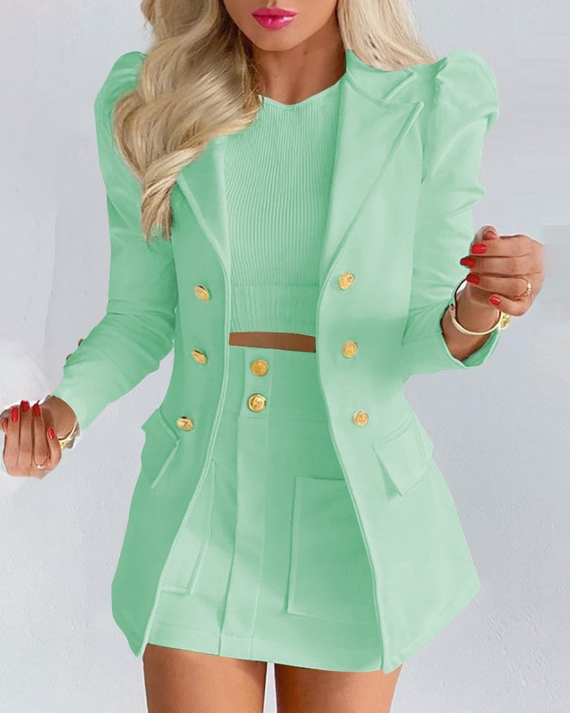 Classy-Women’s-White-Suit-Coat-and-Skirt-Set

