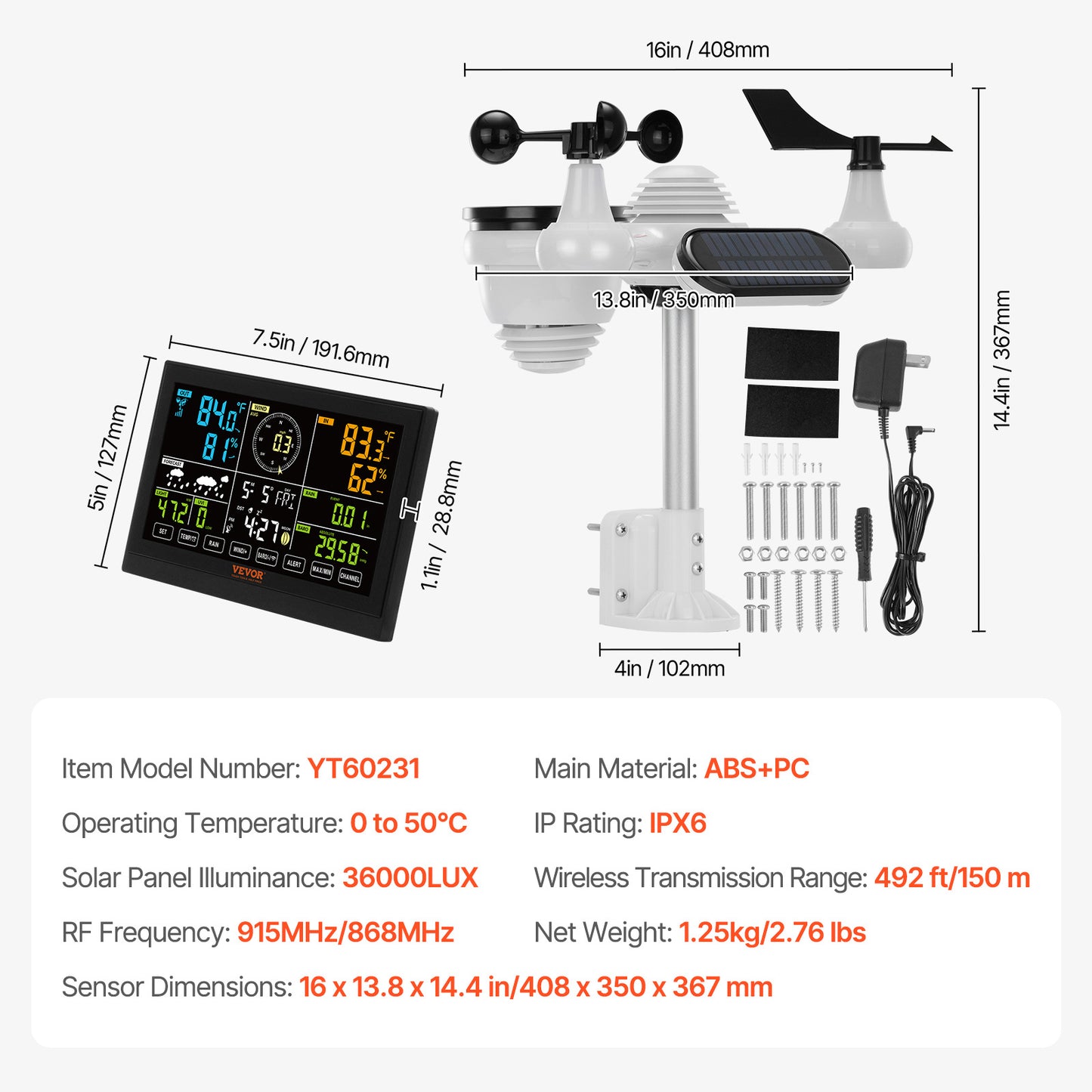 VEVOR 7-in-1 Wireless Weather Station with Large Color Display