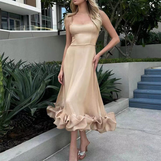 Floral Chiffon Suspender Dress – Elegant A-Line Swing Summer Outfit