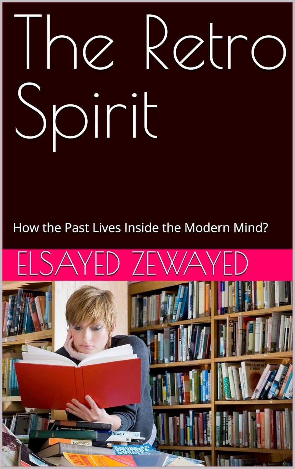 The Retro Spirit' with a person reading a book in a library.