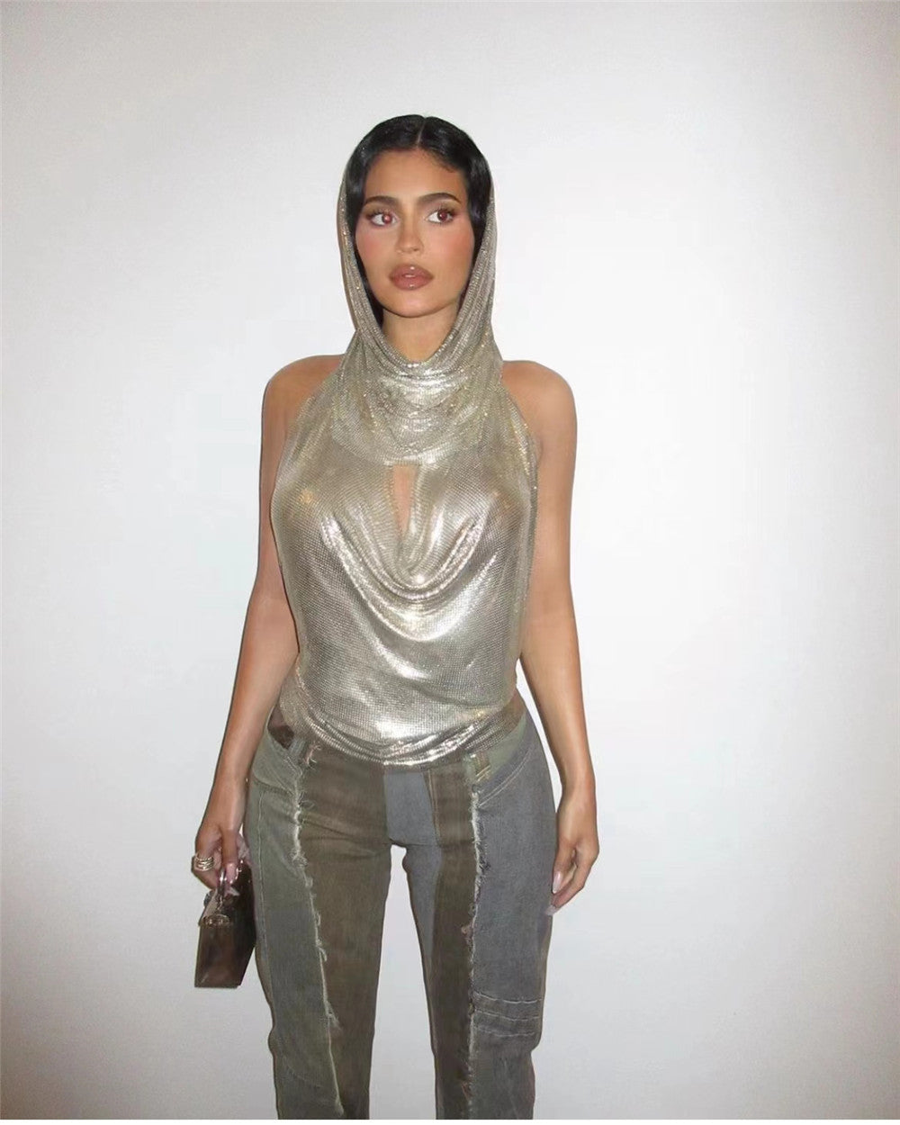 Back Slit Metal Sequins Top Scarf Two-piece Set ((DHL Fast Shipping))