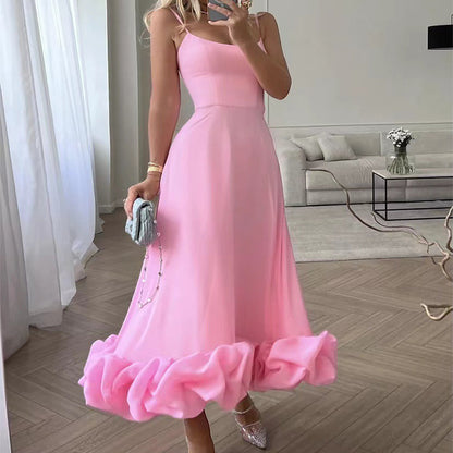Floral Chiffon Suspender Dress – Elegant A-Line Swing Summer Outfit