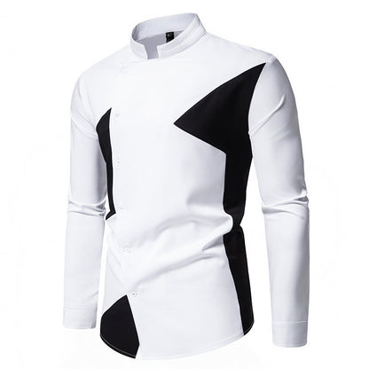 Men's Color Collision Design Casual Fashion Long Sleeve Shirt