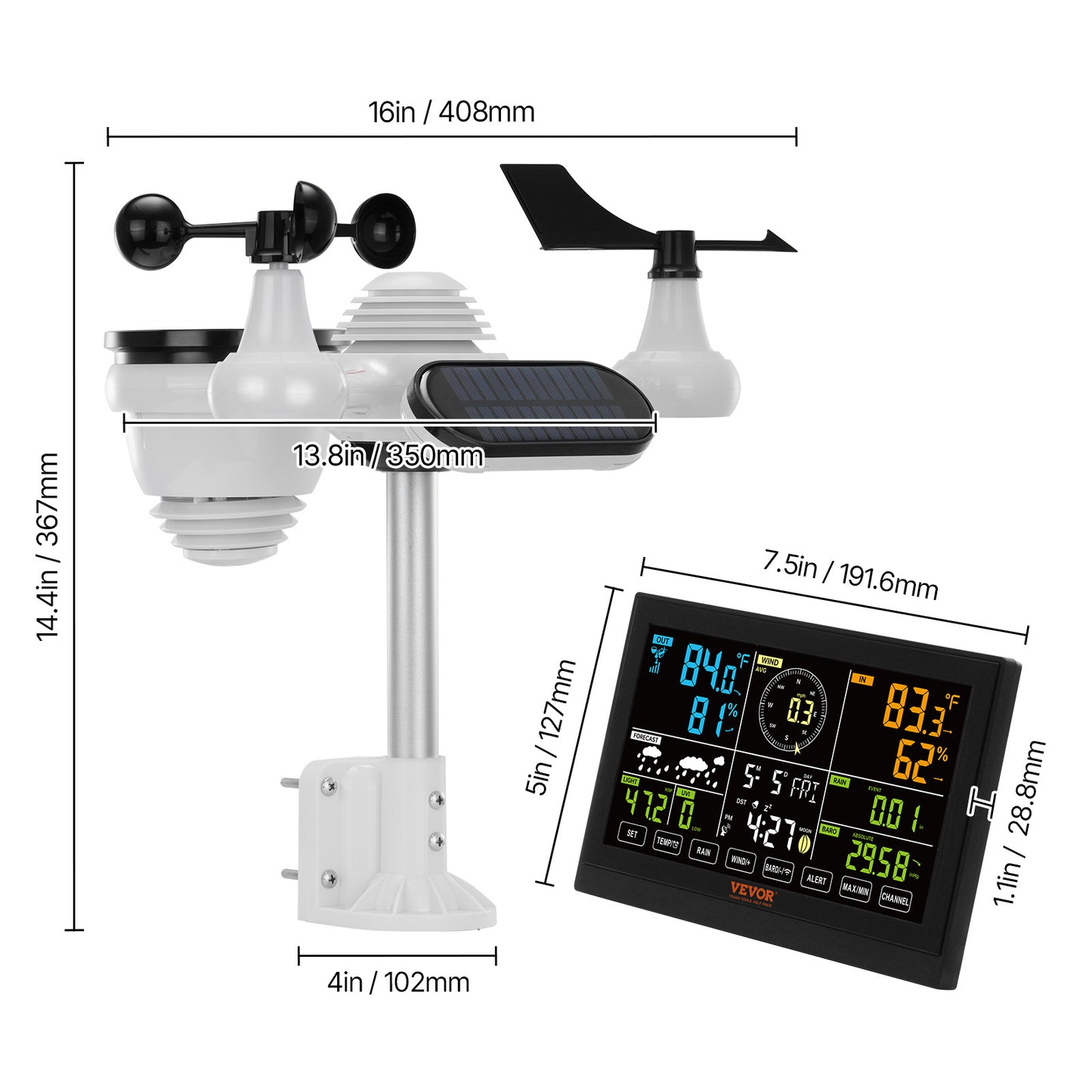VEVOR 7-in-1 Wireless Weather Station with Large Color Display