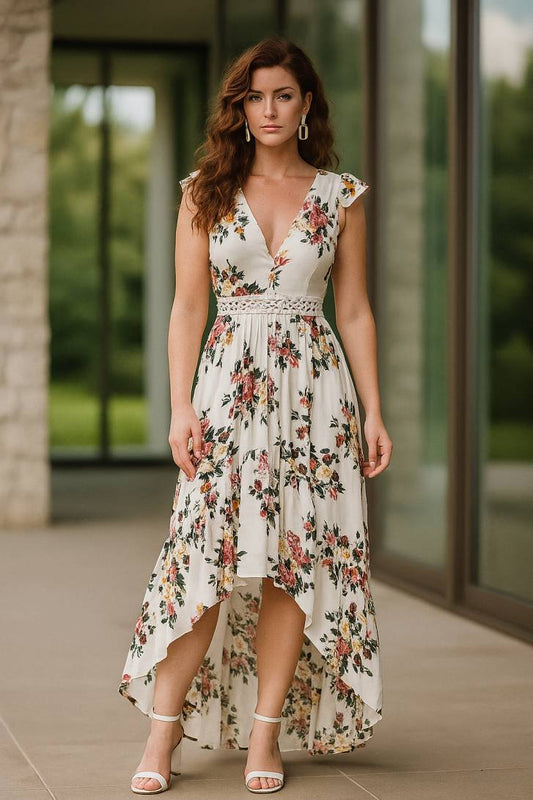 Sleeveless Halter Neck Irregular Print Maxi Dress – Elegant Summer Style