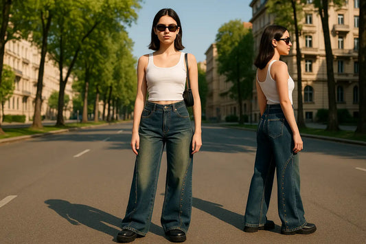 Vintage Blue Low Waist Wide Leg Jeans for Women 001