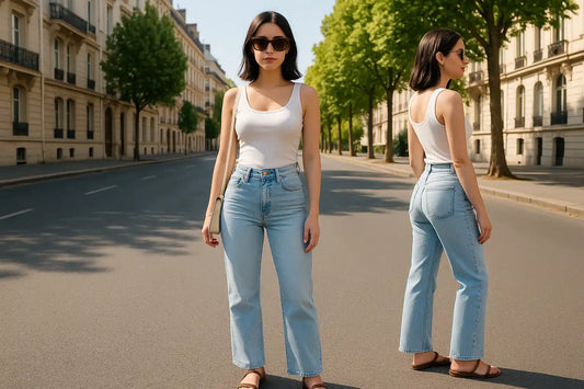 Women Light Blue Stretch Wide-leg Jeans 001