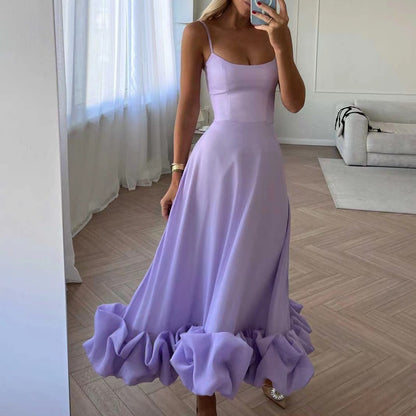 Floral Chiffon Suspender Dress – Elegant A-Line Swing Summer Outfit