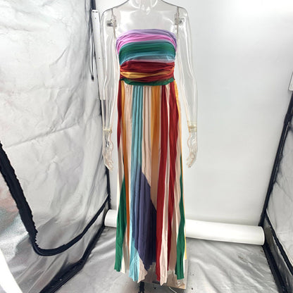 Sexy Tube Top Backless Maxi Dress – Striped Swing A-Line Summer Outfit