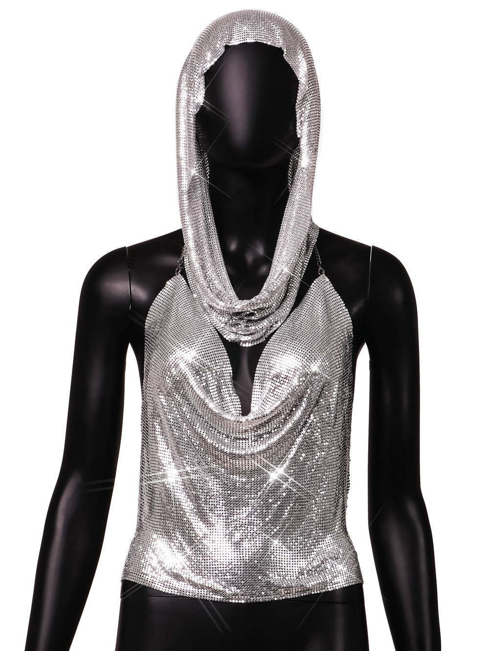 Back Slit Metal Sequins Top Scarf Two-piece Set ((DHL Fast Shipping))