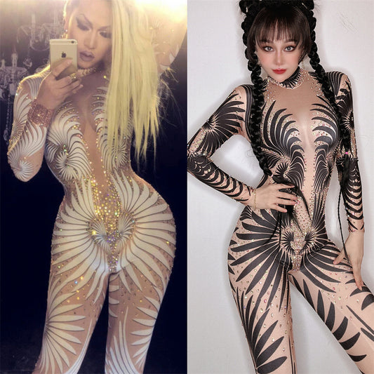 Sexy Rhinestones Jumpsuit Stage Costume ((DHL Fast Shipping))