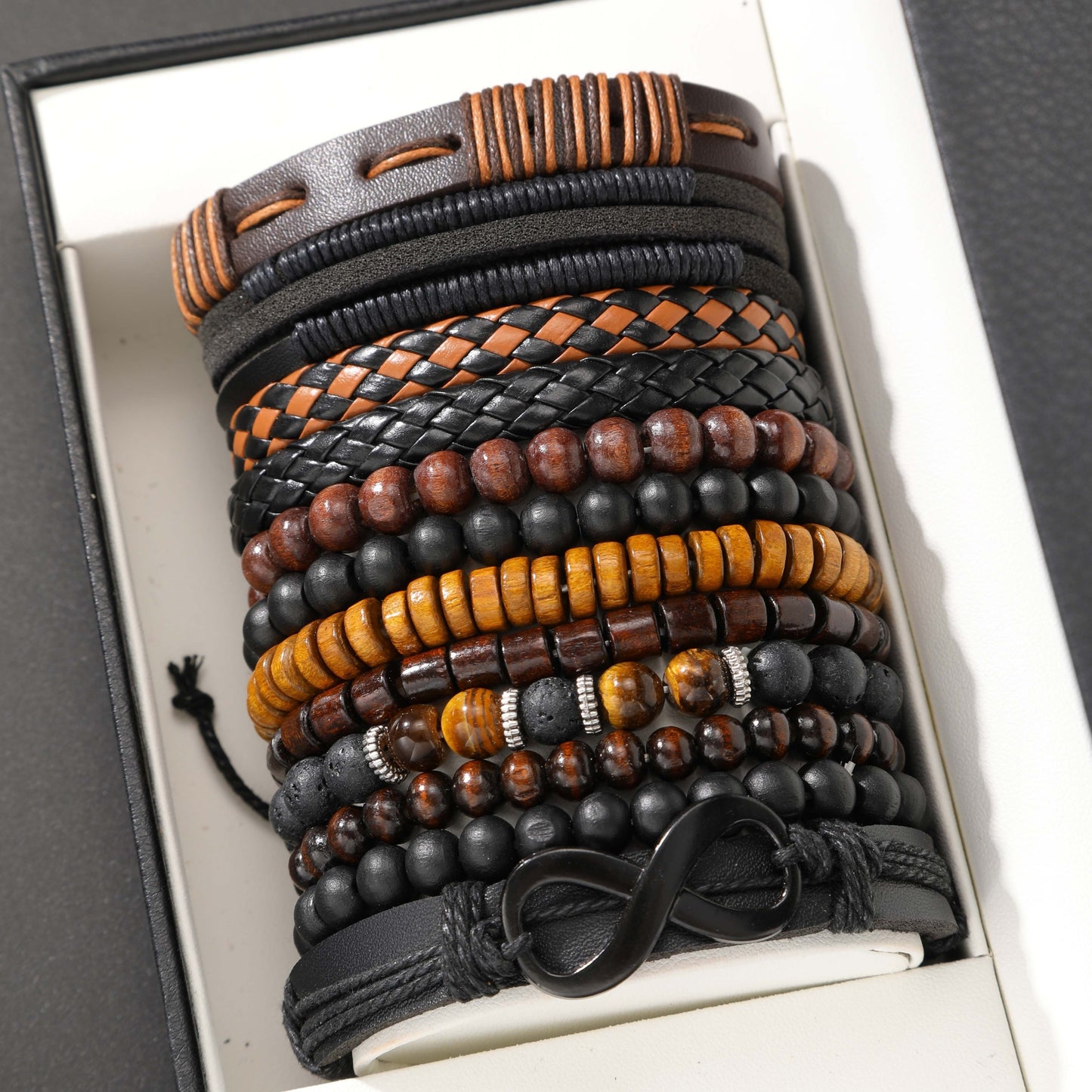 Men’s 12-Piece Vintage Bracelet Set – Leather & Beaded Styles