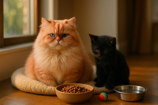 AI Prompt – Persian Cat and Black Kitten on Cozy Bed