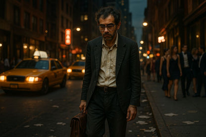 AI Prompt – Tired Man Walking Alone in Modern City Street